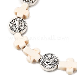 Браслеты из крашеной синтетической бирюзы и сплава с плоскими круглыми бусинами для мужчин и женщин BJEW-JB12282-02