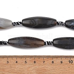 ファイヤーアゲートクラックルビーズ連売り  染め＆加熱  オーバル  多面カット  ブラック  40x12x13mm  穴：2mm  約8個/連  15.75''（40センチメートル）&nbsp;GG-T001-01B