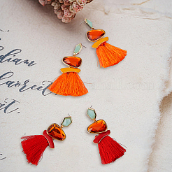 4 пара сережек-кисточек из двухцветного полиэстера&nbsp;EJEW-FI0001-86