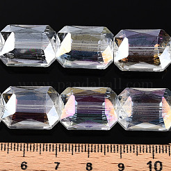 電気メッキ透明ガラスビーズ連売り  半分メッキ  多面カット  長方形  透明  18x13x7.8mm  穴：1mm  約40個/連  28.74インチ（73cm）&nbsp;EGLA-WH0005-02C-02