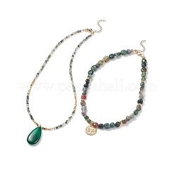 Наборы ожерелий из натурального мохового агата для женщин NJEW-JN03987