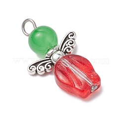 Бусина из натурального и окрашенного малайзийского нефрита с бусинами ручной работы в технике лэмпворк и бусинами в виде крыльев феи из сплава в тибетском стиле PALLOY-JF03620