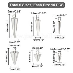 60個6スタイル304ステンレススチールペンダント  スパイク/コーン  ステンレス鋼色  6.5~14x2~7mm  穴：1~2mm  10個/スタイル&nbsp;STAS-UN0042-49