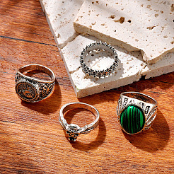 Комплекты колец из цинкового сплава с малахитом&nbsp;FS-WGDA858-01