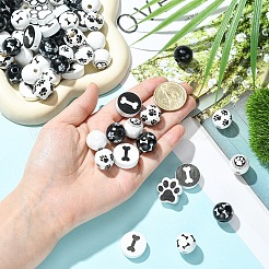 Деревянные европейские бусины с принтом в виде отпечатков лап&nbsp;WOOD-YW0001-77