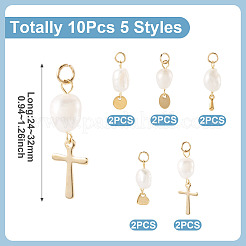10 stücke 5 arten natürliche süßwasser perle & 304 edelstahl & 201 edelstahl anhänger&nbsp;PALLOY-TAC0267