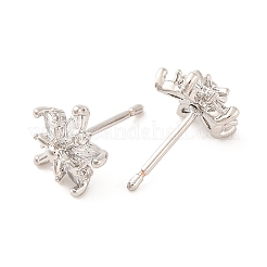 Женские серьги-гвоздики из латуни с микропаве и прозрачным кубическим цирконием EJEW-U015-09P