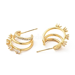 キュービックジルコニアのC型スタッドピアス  本物の 18k ゴールド メッキ 真鍮 チャンキー ハーフ フープ イヤリング 女性用  カドミウムフリー＆ニッケルフリー＆鉛フリー  透明  19x18x6mm  ピン：0.8mm&nbsp;EJEW-G297-25G-02