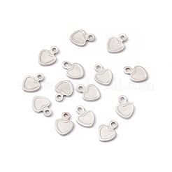 変色しない201ステンレススチールチャーム  ハート  ステンレス鋼色  7x5x0.5mm  穴：1mm&nbsp;STAS-C057-16P