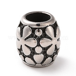 304ステンレススチールヨーロピアンビーズ  大穴ビーズ  花とバレル  アンティークシルバー  11x11mm  穴：6mm&nbsp;STAS-M301-16AS