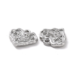 合金クリスタルラインストーンペンダント  蝶のチャーム付きハート  プラチナ  14x15x3mm  穴：1.6mm&nbsp;FIND-A023-16P
