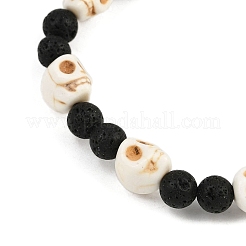 Bracelets extensibles en pierre de lave naturelle et perles de turquoise synthétiques pour femmes&nbsp;BJEW-JB12131-02