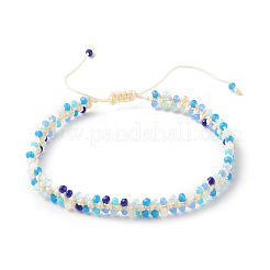 Bracelet de cheville tressé en perles de verre imitation jade&nbsp;AJEW-AN00471