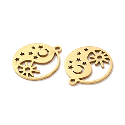 ステンレスペンダント201個  月/星/太陽の付いたフラットラウンドい  ゴールドカラー  17.5x15.5x1mm  穴：1.2mm&nbsp;STAS-K251-058G