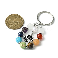 Llavero con colgante de cuentas de piedras preciosas de 7 chakra con dije de aleación de estilo tibetano&nbsp;KEYC-JKC00539-01
