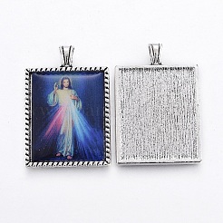 合金ペンダント  イースターのために  ガラスと  イエスの長方形  ダークブルー  37x25x2mm  穴：3x4.5mm&nbsp;PALLOY-F172-02AS