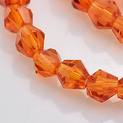 カット加工ダブルコーンガラスビーズ連売り  レッドオレンジ  3x3mm  穴：1mm  約125~130個/連  13.8インチ&nbsp;X-EGLA-P017-3mm-06
