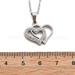 Collane a catena con ciondolo a forma di cuore in cristallo e strass in acciaio inossidabile 304 per donna&nbsp;NJEW-Z056-01B-P