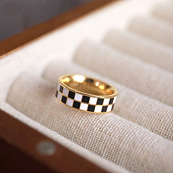 Кольца для пальцев из нержавеющей стали с черно-белым шахматным узором и эмалью&nbsp;FS-WG83B81-01