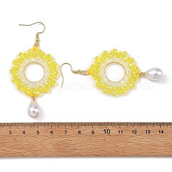 Cuentas de vidrio de bronce colgante aretes&nbsp;EJEW-MZ00764-03