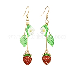 Серьги-подвески в виде листьев из акрилового сплава и эмали клубники&nbsp;EJEW-JE06625