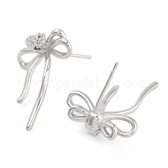 Orecchini a bottone da donna con pavé di zirconi cubici trasparenti in ottone bowknot&nbsp;EJEW-S216-02C-P