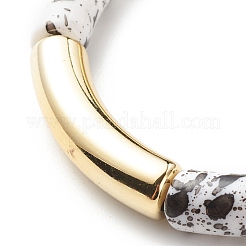 Braccialetto elastico con perline in tubo curvo acrilico&nbsp;BJEW-JB08444-02