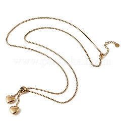 Verstellbare Lariat-Halsketten mit doppeltem Herzanhänger aus Edelstahl 304 für Damen&nbsp;NJEW-D327-01G