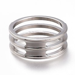 304ステンレススチール指輪  クリアキュービックジルコニア  ワイドバンドリング  ステンレス鋼色  USサイズ7  内径：17mm&nbsp;RJEW-F110-14P-7
