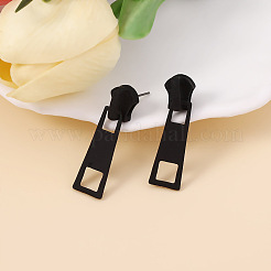 ジッパースライダー合金エナメルダングルスタッドピアス  ブラック  34x10mm&nbsp;FS-WG34CD0-02