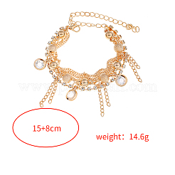 鉄亜鉛合金製タッセル付きマルチ連ブレスレット（女性用）  ゴールドカラー  ラウンド  5.91インチ（15cm）&nbsp;NI2300-8