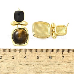 Серьги-гвоздики из латуни с тигровым глазом&nbsp;EJEW-B120-05G-05