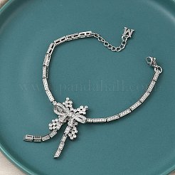 Браслеты-цепочки с бантом из латуни с микропаве из кубических цирконий для женщин BJEW-A279-01P