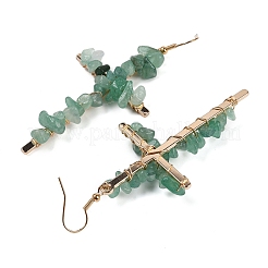 Natürliche Aventurin-Kreuz-Ohrhänger&nbsp;EJEW-Z071-01G-02