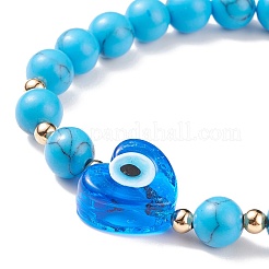 Braccialetto elasticizzato con perline cuore malocchio per donna con pietre preziose e lampwork&nbsp;BJEW-JB08392