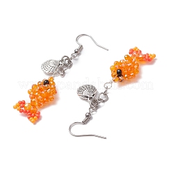 Серьги-подвески из нержавеющей стали 304 в форме рыбы с ракушкой&nbsp;EJEW-MZ00436