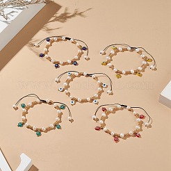 Плетеные браслеты из стеклянных зёрен и натурального жемчуга BJEW-JB09208