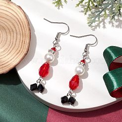 ガラスダングルピアス  304ステンレススチール製フレンチピアスフック付き  女性のためのジュエリー  花  レッド  59.5~60x10mm&nbsp;EJEW-TA00464