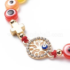 Браслеты из смолы и бисера для глаз/хамса/плоские круглые браслеты из бисера со стразами из сплава для девочек и женщин&nbsp;BJEW-JB08742