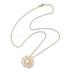 Colgante redondo plano con cuentas de jade mashan natural y vidrio&nbsp;NJEW-MZ00129-02
