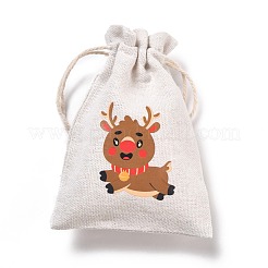 クリスマスコットンクロス収納ポーチ  長方形巾着袋  キャンディーギフトバッグ用  鹿の模様  13.8x10x0.1cm&nbsp;ABAG-M004-02L