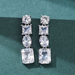 Прямоугольные серьги-гвоздики из латуни с микропаве и цирконием&nbsp;EJEW-C174-06P