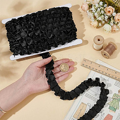 10ヤードのポリエステルしわリボン  服装アクセサリー  ブラック  1インチ（25mm）&nbsp;OCOR-OC0001-99B