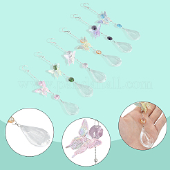 6 pieza de adornos colgantes de mariposa en forma de lágrima de vidrio de 6 colores&nbsp;HJEW-SP0001-30