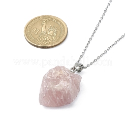 Collier avec pendentif en pépite de quartz rose naturel et chaînes en acier inoxydable 304&nbsp;NJEW-JN04385-03