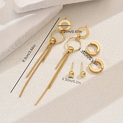 ステンレススチールリングタッセルイヤリングセット  ゴールドカラー  93x12mm&nbsp;LS-OV1980-1