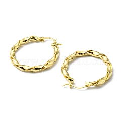 ラックメッキ真鍮ツイストラップフープピアス  鉛フリー＆カドミウムフリー  18KGP本金メッキ  32x30x3.5mm  ピン：1x0.6mm&nbsp;EJEW-D055-19G