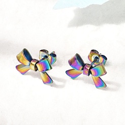 Pendientes de botón con lazo de acero inoxidable 304&nbsp;EJEW-Z136-01RC