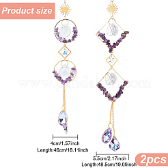 2 Stück 2 Stil Tropfen K9 Glas & natürliche Amethyst Chip Anhänger Dekorationen&nbsp;HJEW-GO0001-04