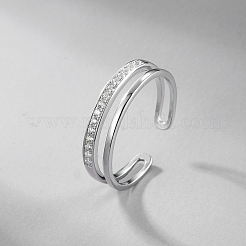 Простое серебряное двухслойное кольцо с цирконом для подарка женщине на свидание. CM3157